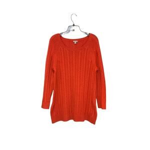 J. Jill Wool Blend Cable Knit Burnt Orange Long Tunic Sweater Womens Size Medium